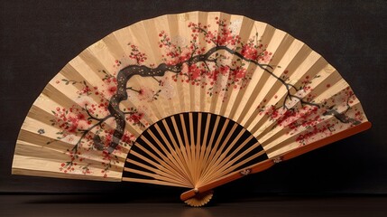 A traditional Japanese paper fan with a beautiful cherry blossom design. Generative AI