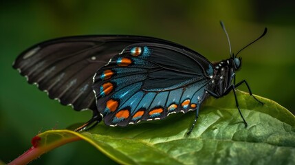 Pipevine swallowtail butterfly on a leaf. Generative AI