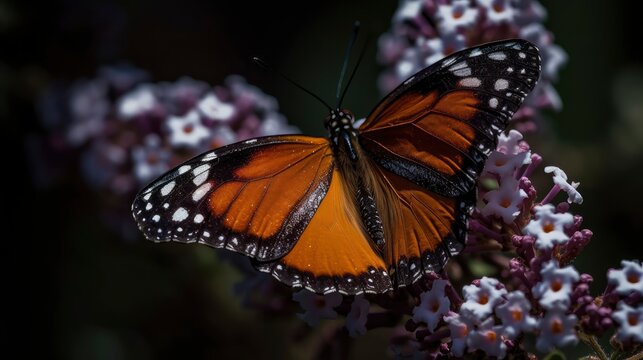 Queen butterfly on a butterfly bush. Generative AI