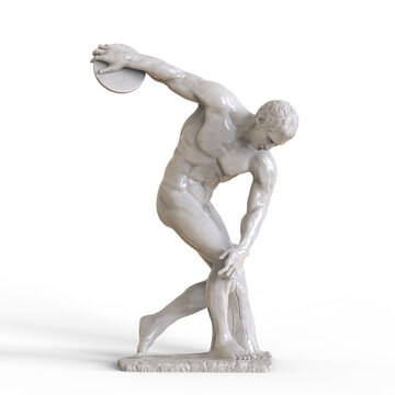Myron Discobolus sculpture. The discobolus thrower statue in the side view. A part of the ancient Olymp games.	
