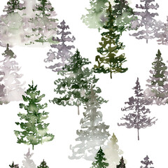 Watercolor seamless pattern with spruce for fabric, wrapping paper, etc.