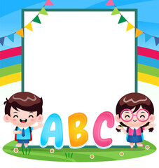 Kids Student With Big Banner