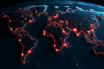 Glowing world map with virus threat. Generative AI
