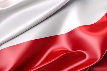 Obraz premium white and red background, waving the national flag of Poland, waved a highly detailed close-up. Created with Generative AI Technology