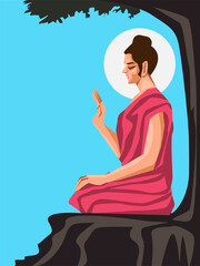 meditation pose of Gautama Buddha vector illustration.
