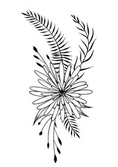 Black and white floral composition. Hand drawn vector illustration.