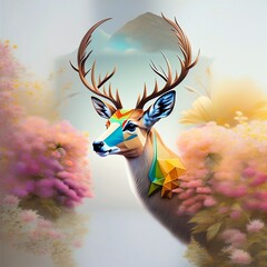 3D Colourful Modern Deer Illustration, Painting