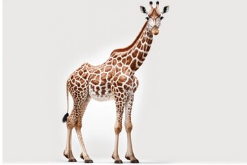 Full body view giraffe, isolated on white background.