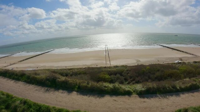 North Sea windy days with overflight of the beach