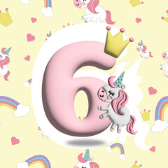 2 in 1. Birthday 6 years, seamless pattern 