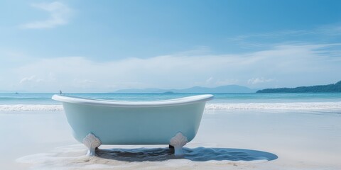 Fototapeta na wymiar bathtub at beach with generative ai