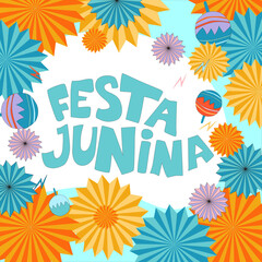 Fototapeta na wymiar Vector illustration for social networks on a square background on the theme of the brazilian carnival festa junina