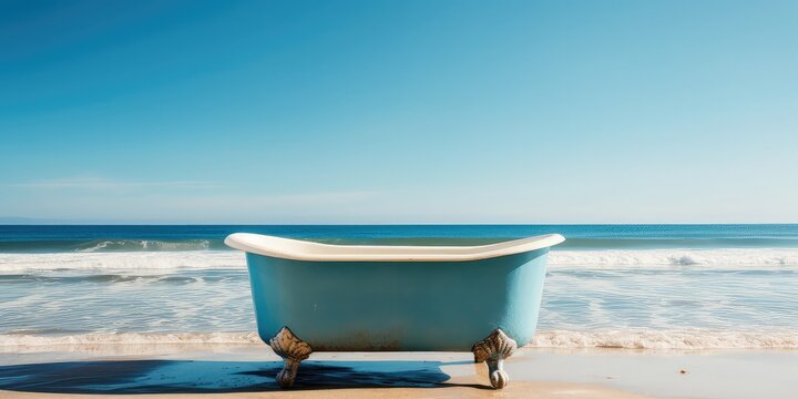 bathtub at beach with generative ai

