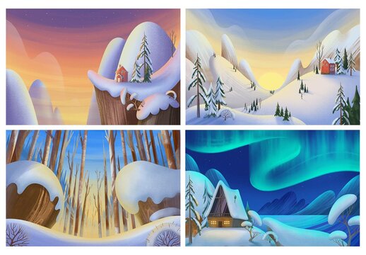 Winter Landscape Illustration Set