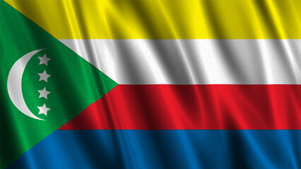Flag of Comoros, with a wavy effect due to the wind.