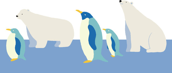 しろくまとペンギン親子　納涼・夏の背景素材　ベクターイラスト