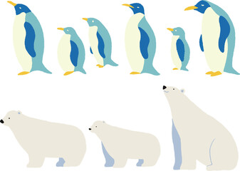 Naklejka premium しろくまとペンギン親子 納涼・夏の背景素材 ベクターイラスト