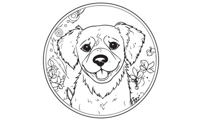 Black and white illustration of dog for kids. Coloring pages art for children. vector.