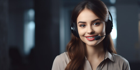 Beautiful woman, call center customer service consultant. Generative AI