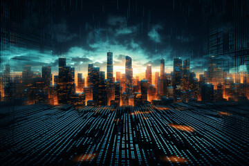 Futuristic Cityscape Background, Cityscape in Morse Code symbol. Generative Ai