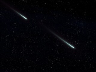 Meteoroids at night. Meteor trails in the sky. Shooting stars isolated.