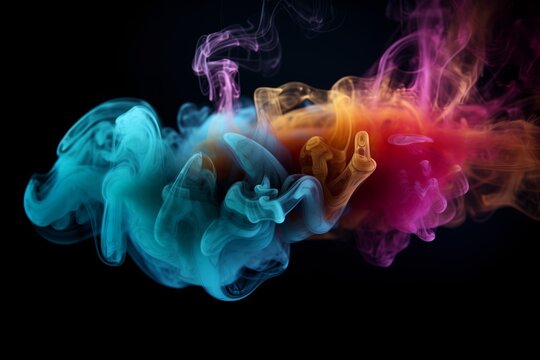 Abstract Coloful Smoke Dust Particles Night haze Mist Floating on Rainbow Coloured Smoke on Dark Black Background Ai Generative