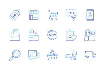 Shopping and Sale - set of modern line design style icons