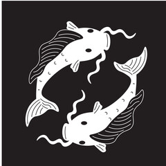 Minimal Pisces constellation white on a black background.  Astrology sign Pisces. Sign of the zodiac Pisces. Vector illustration. 