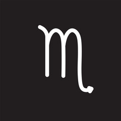 White Scorpio horoscope sign, symbol, astrological icon on black background.