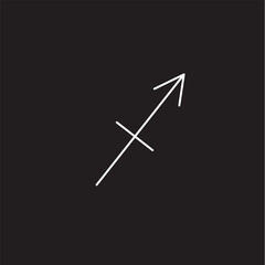 White Sagittarius horoscope sign, symbol, astrological icon on black background.