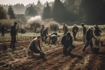a group of volunteers working together to plant a new crop