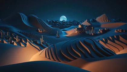 Photo sur Aluminium Blue nuit Fantasy sandy, desert landscape