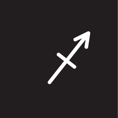 White Sagittarius horoscope sign, symbol, astrological icon on black background.