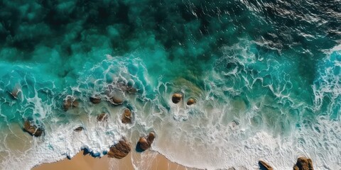 top view beach ocean landscape with generative ai