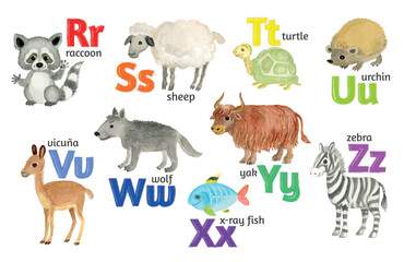 Children's alphabet in pictures from R to Z.