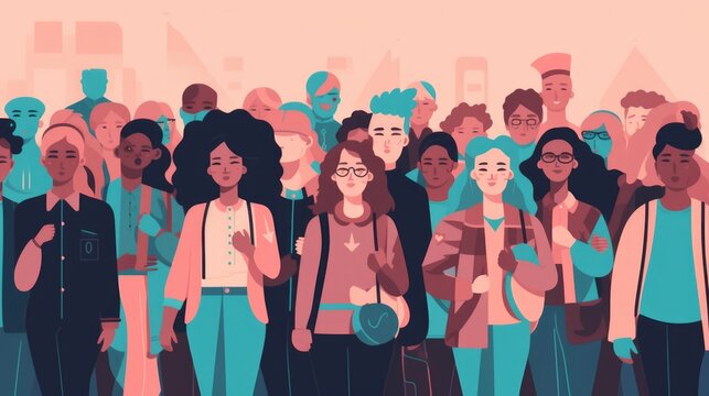 Large multitude of diverse people marching for workers rights