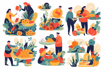 Healthy eating illustration set. cooking fresh salad and healthy meals. Vector illustration, Generative AI