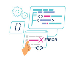 Web development and programming banner design, flat vector illustration isolated.