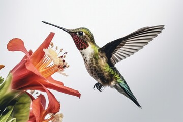 Obraz premium Beautiful hummingbird illustration, white background. Generative AI