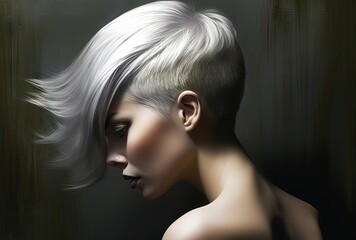 woman with a dark background with a silver mohawk - obrazy, fototapety, plakaty