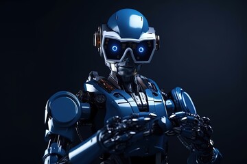 Technological robot, artificial intelligence concept, black background. Generative AI