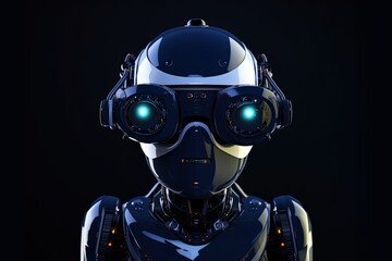 Technological robot, artificial intelligence concept, black background. Generative AI