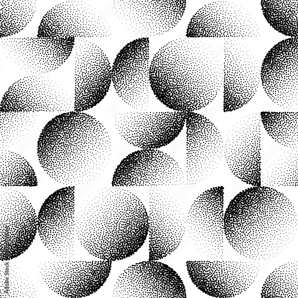Poster bauhaus seamless pattern stippled circles aesthetic retro abstract background. dotted grainy repetit