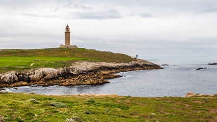 Fototapeta na wymiar A Coruña, Galicia, Spain - April 3, 2023: Tower of Hercules 