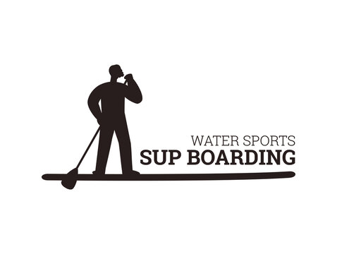 Sup boarding black silhouette - icon template, vector illustration isolated on white background.
