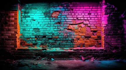 Broken Brick Wall Texture in Vibrant Colors. Generative AI