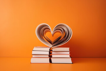 livres formant un cœur avec les pages, amour de la lecture - obrazy, fototapety, plakaty