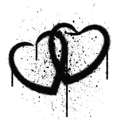 Vector graffiti spray paint two heart isolated vector illustration