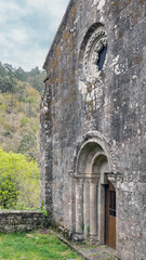 Pontedeume, Galicia, Spain - April 3, 2023: Monastery of San Xoan de Caaveiro in the natural reserve of "Fragas do Eume"