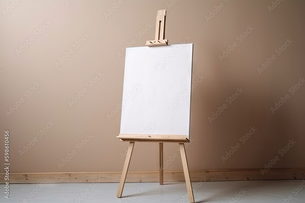 Poster wooden easel with blank canvas in a living room. minimal style concept. created with generative ai t